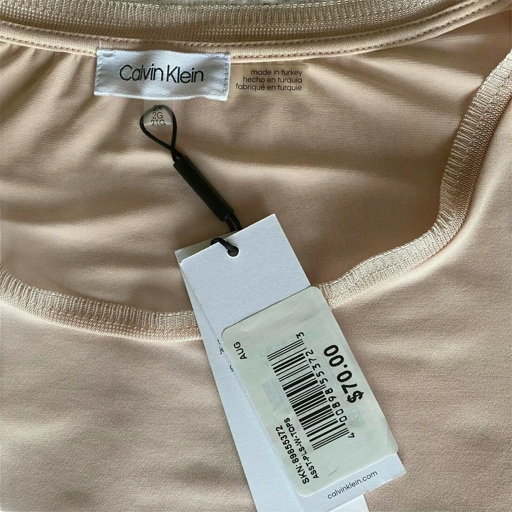 Calvin Klein Women's Top Size 2XL Short Sleeves Embellished Flutter Pink New - Picture 6 of 12